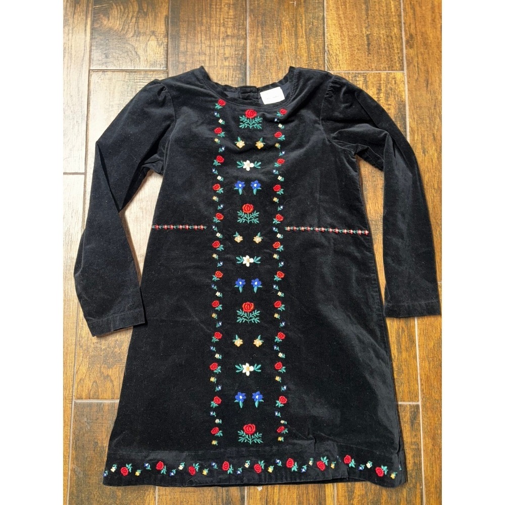 Hanna Andersson Snö Happy Velveteen Black Velvet Floral Embroidered Folk Art 10 - Picture 3 of 5